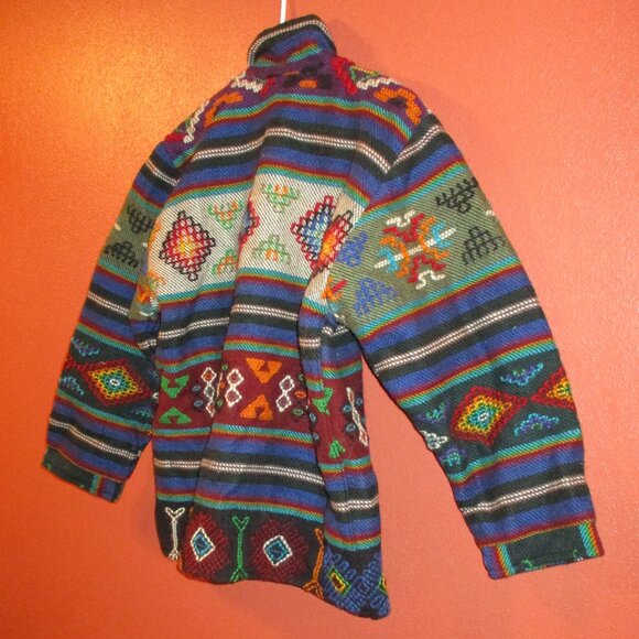 Turkish Men Medium Black Blue Red Hand Stitched Wool Button Down Pockets Jacket - Picture 8 of 9